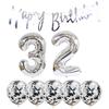 32th Birthday Decoration Happy Birthday Banner Balloons 32 Years Old Birthday Party Supplies Helium Balloons Number 32 Balloons Latex Balloon Foil Balloon, 32th Silver Birthday Party Decoration view 1