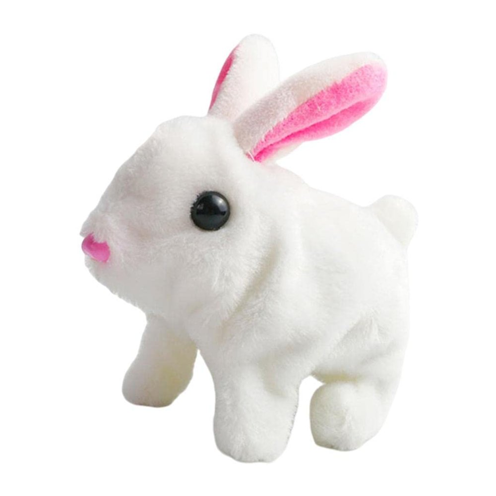 DYNWAVE Soft Toy, Walking Jumping Sounds Hopping Flopsie Bunny Dolls Stuffed Animal, Bunny Robot for Preschool Kids Children Girls and Boys, White