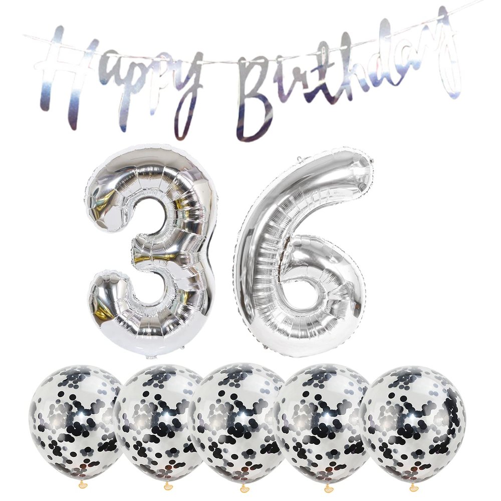 36th Birthday Decoration Happy Birthday Banner Balloons 36 Years Old Birthday Party Supplies Helium Balloons Number 36 Balloons Latex Balloon Foil Balloon, 36th Silver Birthday Party Decoration