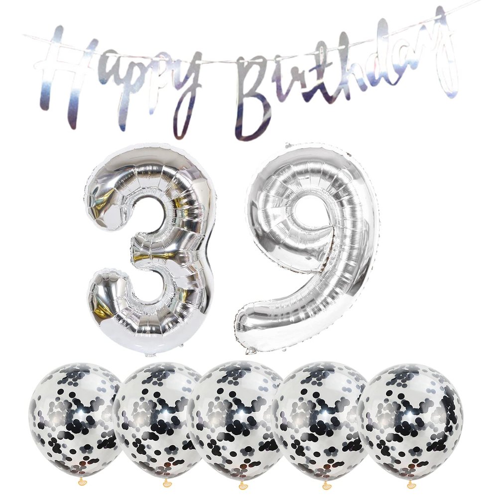 39th Birthday Decoration Happy Birthday Banner Balloons 39 Years Old Birthday Party Supplies Helium Balloons Number 39 Balloons Latex Balloon Foil Balloon, 39th Silver Birthday Party Decoration