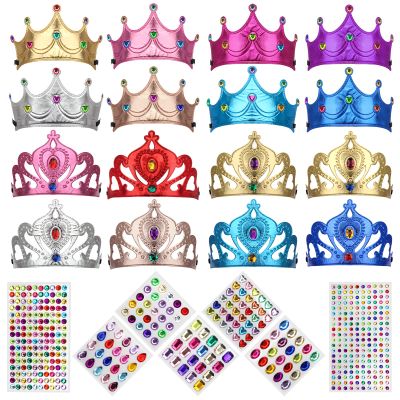 AHIER 23 Pieces Foam Crowns Set DIY Party Princess Tiaras Crowns Make Your Crowns With Diamond Sticker