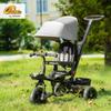 Qaba Kids Tricycle, 4 in 1 Foldable Trike with Reversible Seat, Adjustable Parent Handle, Safety Harness, Wheel Brakes, Removable Canopy, Storage, Tricycle for Toddlers 1-5 Years, Gray view 2