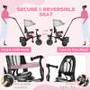 Qaba Kids Tricycle, 4 in 1 Foldable Trike with Reversible Seat, Adjustable Parent Handle, Safety Harness, Wheel Brakes, Removable Canopy, Storage, Tricycle for Toddlers 1-5 Years, Gray view 4
