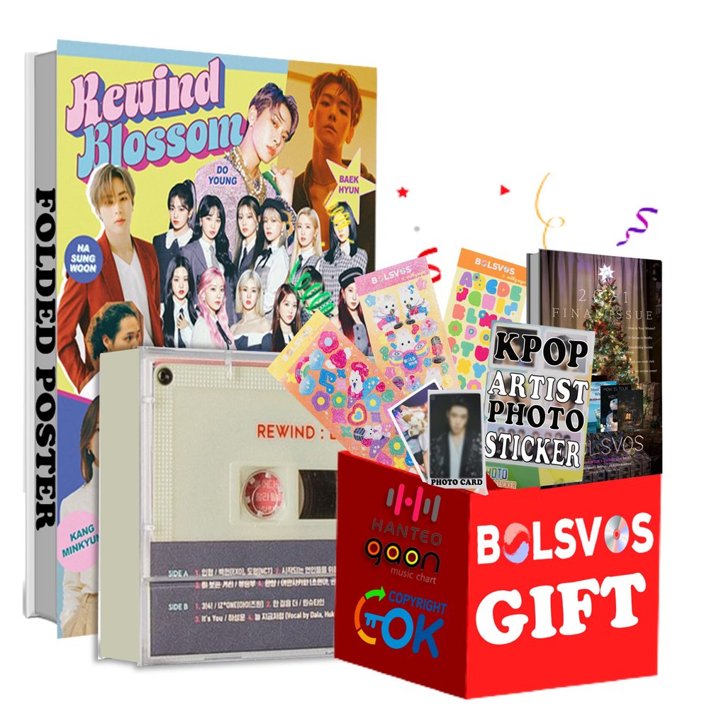 Various Artists (Baekhyun, Doyoung, IZONE and etc) - Rewind : Blossom [Cassette Tape Ver.] Album+BolsVos K-POP eBook (28p),3EA BolsVos Stickers for Toploader, Photocards