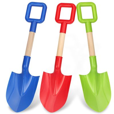 16'' Long Kids Beach Shovels Sand Spade Toys Gardening Tools with Wooden Handled, ABS Plastic Sturdy Scoop for Shoveling Digging Sand Snow Sandbox Backyard Summer Travel (3PCS - Blue Green Red)