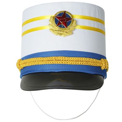Loloda Marching Band Hat Nutcracker Drum Major Hat Toy Soldier Cap Cosplay Costume Accessories for Party Performance Type I White&Blue One Size