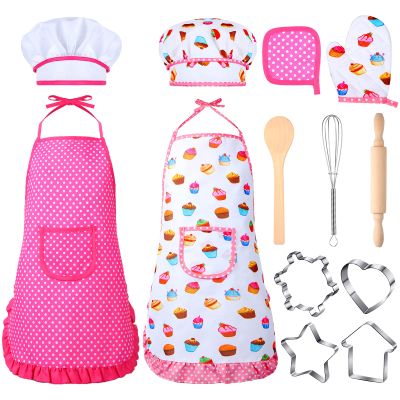 Cunhill 13 Pcs Kids Cooking and Baking Set Chef Costume Kids Toddler Dress up Pretend Play Kitchen Toys Birthday Children Chef Role Play Sets for 2 to 6 Year Old Girls