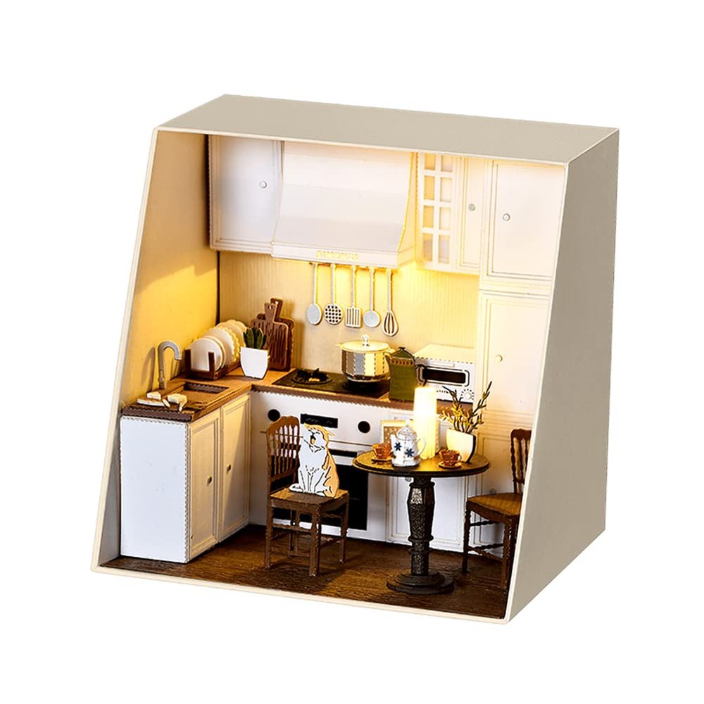 WonDerfulC Dollhouse Kit 3D Wooden Mini Doll House with Furniture Paper Art Room Decoration DIY House Kit with LED Lights Creative Valentine's Wedding Gift
