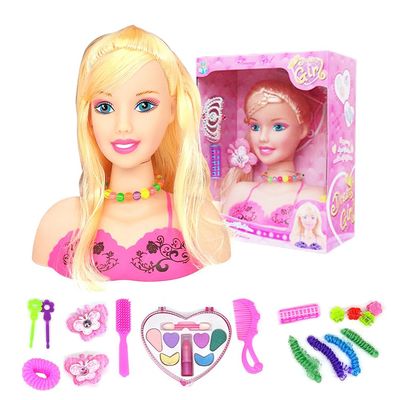 Maedack Makeup Pretend Playset for Girls - 17Pcs Hairdressing Styling Head Doll Makeup Toy Educational Toy Gift -A