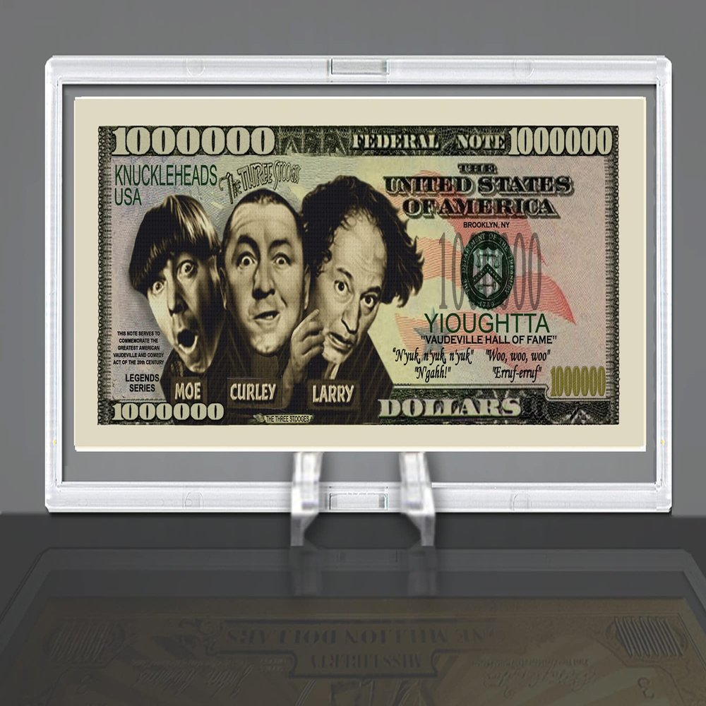 Three Stooges Collectible Million Dollar Bill Novelty Dollar Bill Desktop Collectible - Comes in High Quality Currency Stand - Best Desk Top Accessory Gift for 3 Stooges Fans
