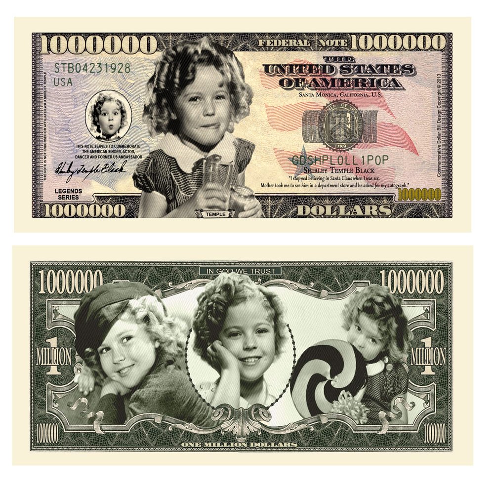 American Art Classics Pack of 25 Bills - Shirley Temple Million Dollar Bill - Best Gift Or Keepsake for Shirley Temple Fans