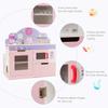MAT EXPERT Kids Kitchen Playset with Caf, 2 in 1 Double-Sided Children Pretend Chef Kitchen Set, Toddler Play Kitchen w/Microwave, Oven, Stove, 2 Seat Caf, Kitchen Toy Set Gift for Age 3+ Boy & Girl view 3
