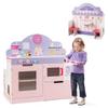 GLACER 2-in-1 Kids Kitchen Playset, Double-Sided Wooden Pretend Cooking Food Set w/Stove, Oven, Microwave, Storage Cabinet, Simulation Play Kitchen Set for Toddlers (Pink) view 1