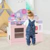 GLACER 2-in-1 Kids Kitchen Playset, Double-Sided Wooden Pretend Cooking Food Set w/Stove, Oven, Microwave, Storage Cabinet, Simulation Play Kitchen Set for Toddlers (Pink) view 2