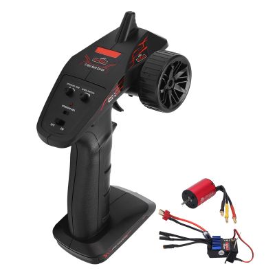 Alomejor RC Car Transmitter Receiver, 2.4G CH2 Radio Remote Controller with 2838 3600KV Brushless Motor and 30A 2 in 1 ESC for RC Car Boat Truck