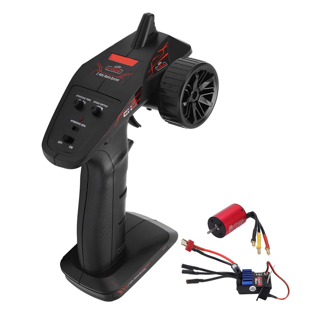 Alomejor RC Car Transmitter Receiver, 2.4G CH2 Radio Remote Controller with 2838 3600KV Brushless Motor and 30A 2 in 1 ESC for RC Car Boat Truck