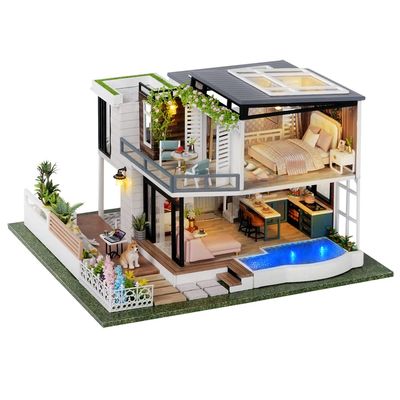 TuKIIE DIY Miniature Dollhouse Kit with Furniture, 1:24 Scale Large Garden Villa Wooden Doll House Accessories Plus Dust Proof & Music Movement for Kids Teens Adults(West Creek House)