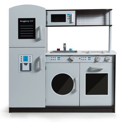 GLACER Kids Kitchen Playset, Pretend Cooking Food Set w/Simulated Sound, Sink, Stove, Refrigerator, Oven, Washing Machine, Wooden Play Kitchen for Toddlers, Gift for Boys Girls (Grey)