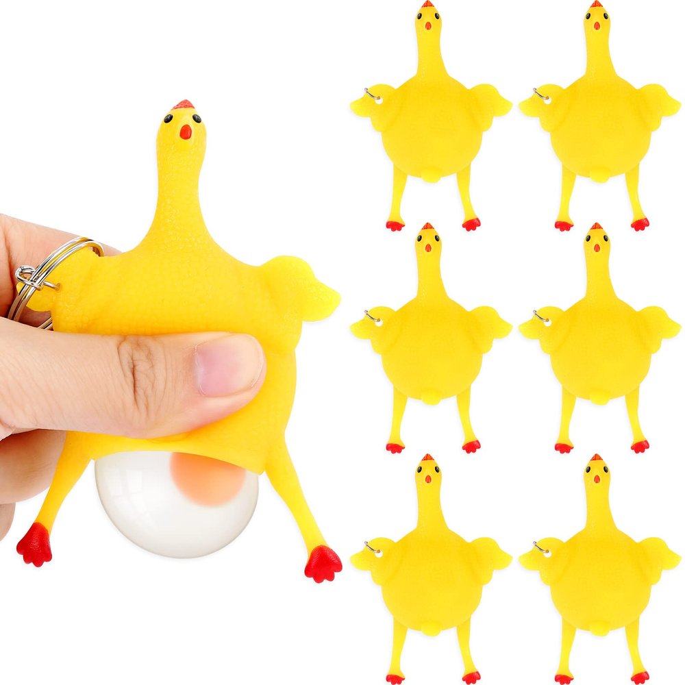 Civaner 6pcs Funny Rubber Chicken Keychain Novelty Laying Egg Chicken Stress Relief for Adult Venting Anger,Releasing Stress