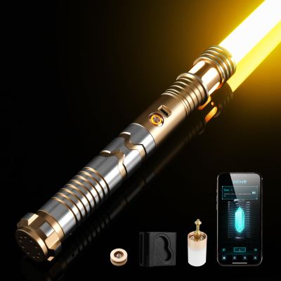 Upgrade Smooth Swing XRGB 3.0 Light Saber, Motion Control Light Saber, 16 Set Sound Fonts, Infinite Color Changing, Rechargeable Meatl Hilt Light Sabers, Belt Clip and Blade Plug Toy Tools-Gold
