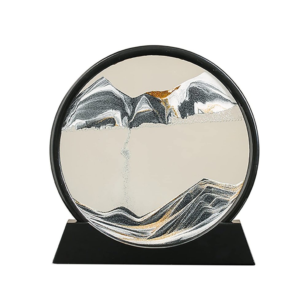 Flowing Sand Painting,Moving Sand Art Picture for Desktop Home Decor,Office Work Quicksands Painting,Round Glass 3D Deep Sea Sandscape in Motion Display Flowing Sand Frame
