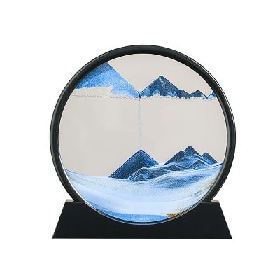 Flowing Sand Painting,Moving Sand Art Picture for Desktop Home Decor,Office Work Quicksands Painting,Round Glass 3D Deep Sea Sandscape in Motion Display Flowing Sand Frame