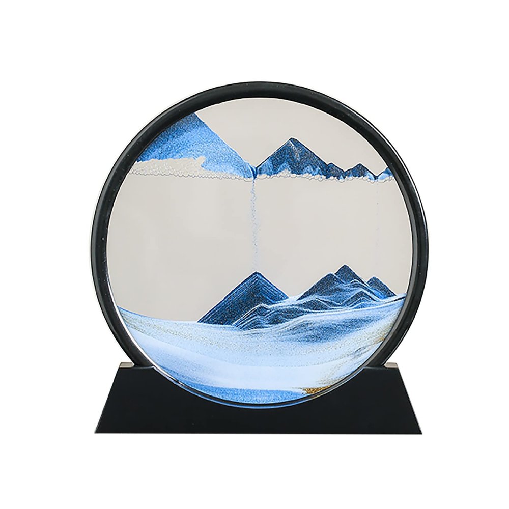 Flowing Sand Painting,Moving Sand Art Picture for Desktop Home Decor,Office Work Quicksands Painting,Round Glass 3D Deep Sea Sandscape in Motion Display Flowing Sand Frame