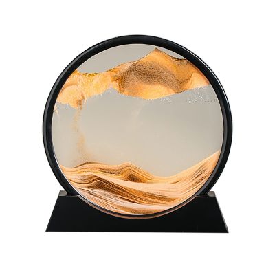 Flowing Sand Painting,Moving Sand Art Picture for Desktop Home Decor,Office Work Quicksands Painting,Round Glass 3D Deep Sea Sandscape in Motion Display Flowing Sand Frame