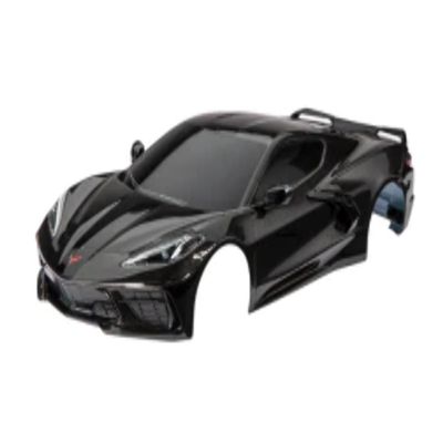 Traxxas 9311A Body, Chevrolet Corvette Stingray, Complete (Black) (Painted, Decals Applied) (Includes Side Mirrors, Spoiler, grilles, Vents, & Clipless mounting)