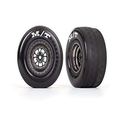 Traxxas 9475A Tires & Wheels, Assembled, Glued (Weld Satin Black Chrome Wheels, Tires, Foam Inserts) (Rear) (2)
