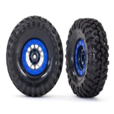 Tires and Wheels, Assembled, glued (Method 105 1.9' Black Chrome, Blue beadlock Style Wheels, Canyon Trail 4.6x1.9' Tires, Foam Inserts) (1 Left, 1 Right)