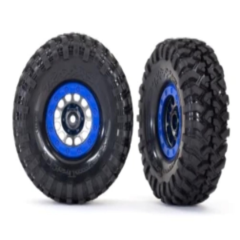 Tires and Wheels, Assembled, glued (Method 105 1.9' Black Chrome, Blue beadlock Style Wheels, Canyon Trail 4.6x1.9' Tires, Foam Inserts) (1 Left, 1 Right)