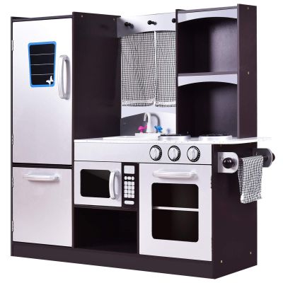 ARLIME Kids Kitchen Playset, Wooden Toy Toddler Kitchen w/Sink, Stovetop, Microwave, Refrigerator, Large Cabinets, Pretend Play Kitchen for Boys Girls