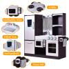 ARLIME Kids Kitchen Playset, Wooden Toy Toddler Kitchen w/Sink, Stovetop, Microwave, Refrigerator, Large Cabinets, Pretend Play Kitchen for Boys Girls view 4