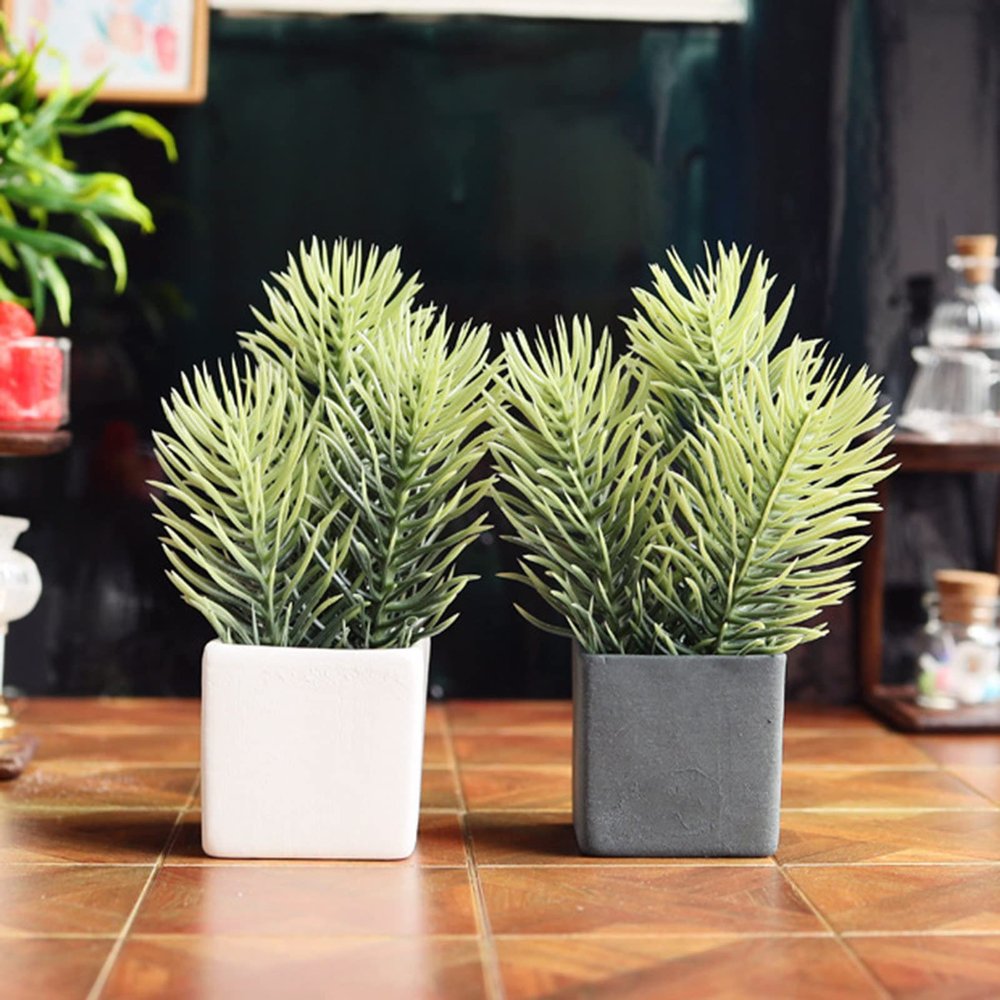 Cuteam 1:6 Scale Dollhouse Furniture, Green Plant Simulated Portable Ceramic Doll House Miniature Pine Branches for 1/6 Doll House - White