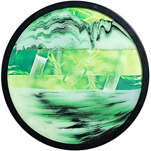 HIMFL Moving Sand Art Picture Round Glass 3D Deep Sea Sandscape in Motion Display Flowing Sand Frame Flowing Sand Painting for Home Ornament Gift