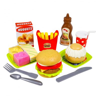 Kidplokio Kids Pretend Play Food Set Fun Picnic Plastic Food Utensils Assorted, Multicolor, Ages 3+