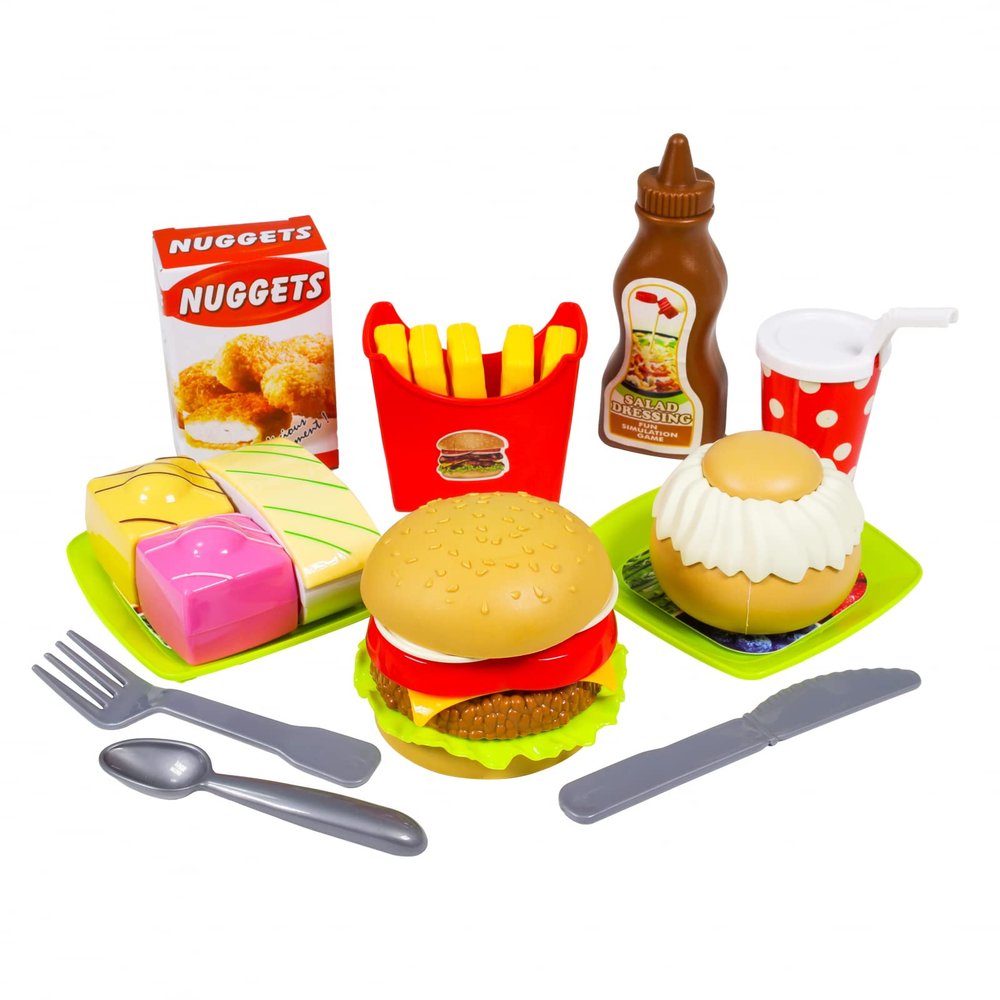 Kidplokio Kids Pretend Play Food Set Fun Picnic Plastic Food Utensils Assorted, Multicolor, Ages 3+