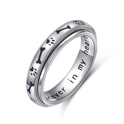 HOOHWE Spinner Rings for Anxiety,S925 Sterling Silver Fidget Anxiety Worry Relieving Boredom ADHD Autism Band Rings (1-Dog Paw Rings, 8)
