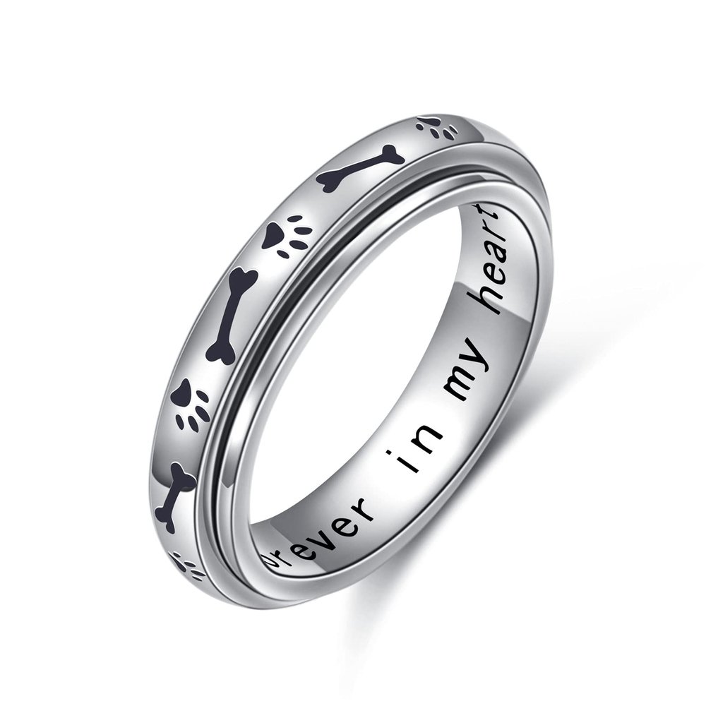 HOOHWE Spinner Rings for Anxiety,S925 Sterling Silver Fidget Anxiety Worry Relieving Boredom ADHD Autism Band Rings (1-Dog Paw Rings, 8)