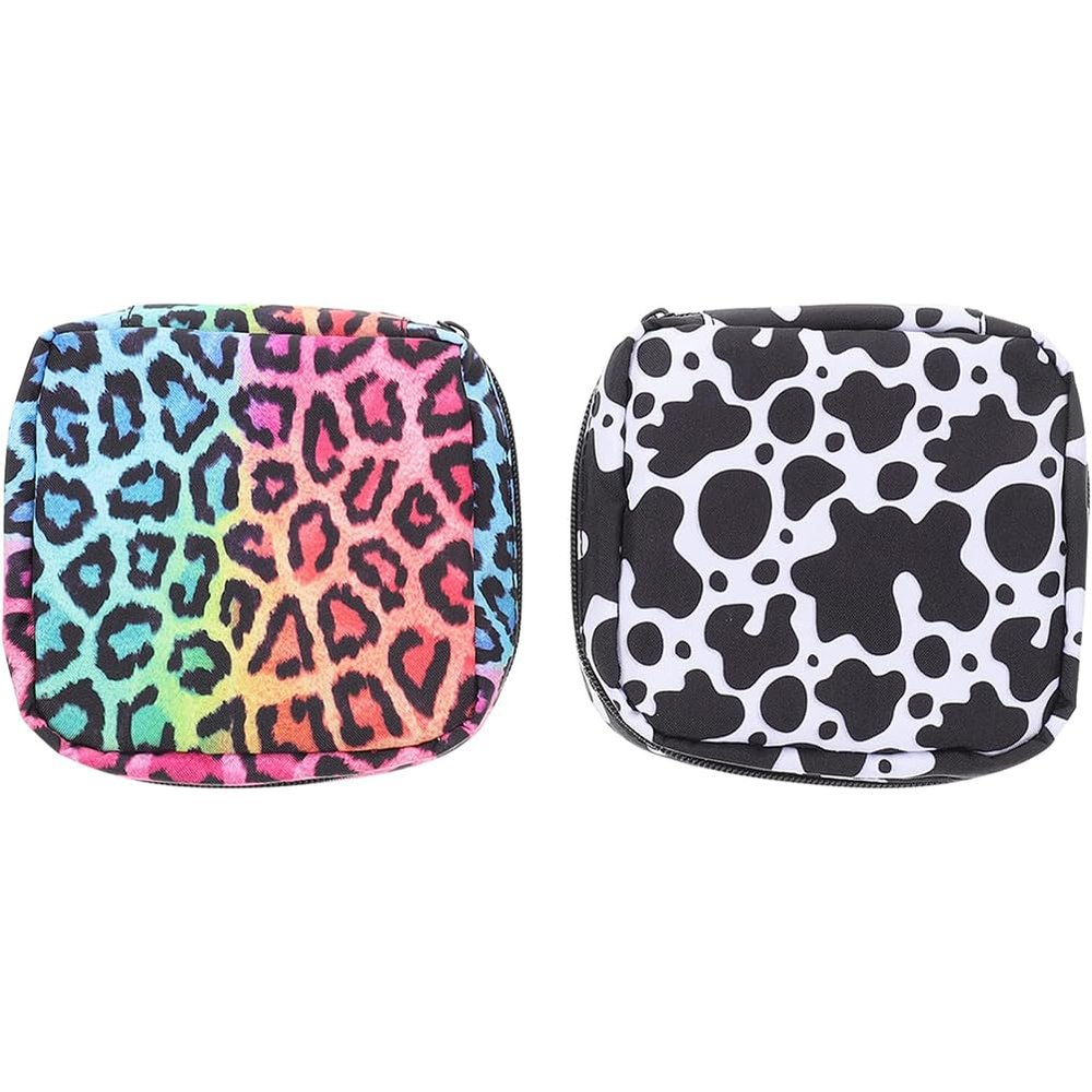 2pcs Leopard Napkin Bag Menstrual Pad Pouches Pad Holder Tampon First Period Bag Coin Purse Wallet Diaper Bag for Lipstick Tissue