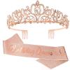 COCIDE "Birthday Queen" Sash and Crystal Tiara Set Tiara and Crowns for Women Birthday Gift for Girl Kit Decorations Set Rhinestone Hair Accessories Glitter Stain Silk Sash for Party view 1
