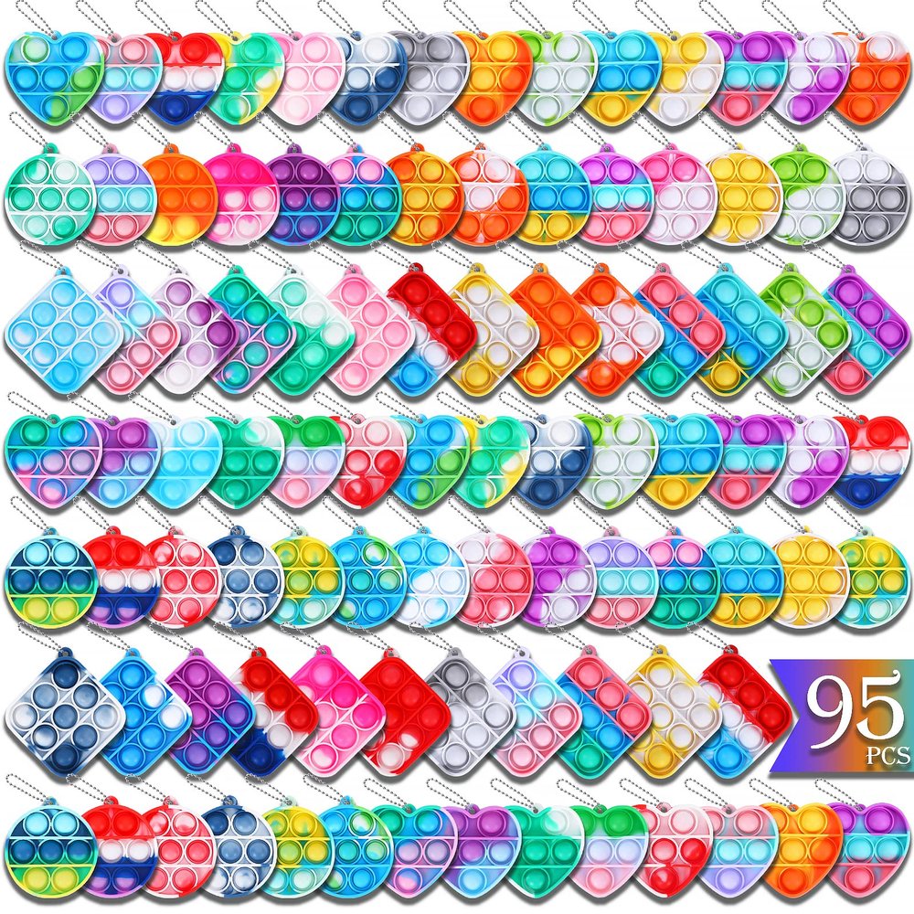 Arme 95Pcs Pop Fidget ToysParty Favors Toddler Toys Pop Fidget Keychain Mini Fidget Toys Bulk Sensory Toys Stress Toy, Party Fidget Pack Popper Toy Gift for Girls Boys