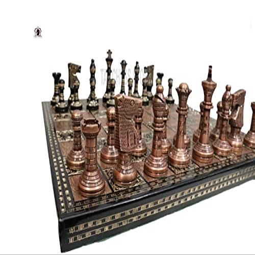 12" Handcrafted French Lardy Edition Metal Chess Pieces & Board Set with Velvet Storage Box | Brass Metal Luxury Chess Set | Quad Weighted