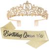 COCIDE "Birthday Queen" Sash and Crystal Tiara Set Tiara and Crowns for Women Birthday Gift for Girl Kit Decorations Set Rhinestone Hair Accessories Glitter Stain Silk Sash for Party view 1