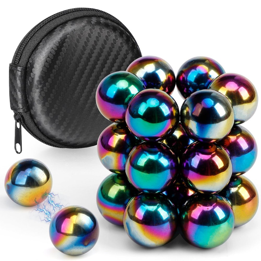 22PCS Large Rainbow Hematite Magnetic Ball Fidget Toy for Adults, Men Women Magnet Stones Office Desk Toys for Gifts with Fiber Case, Rare Earth Magnets for Ferrite Putty, Age:15+