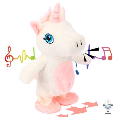 Hopearl Talking Unicorn Repeats What You Say Walking Electric Interactive Animated Toy Speaking Plush Buddy Gifts for Toddlers Birthday, 9.5''