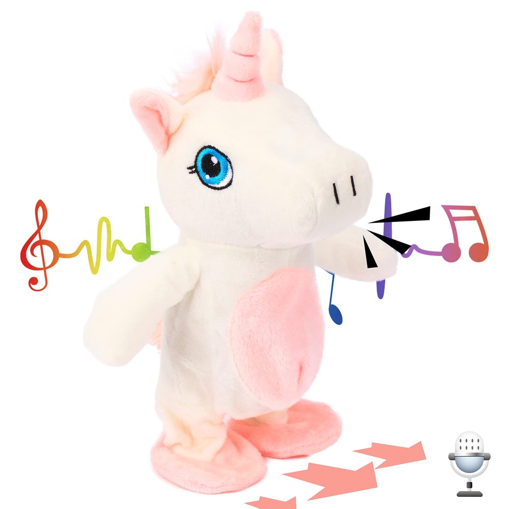 Hopearl Talking Unicorn Repeats What You Say Walking Electric Interactive Animated Toy Speaking Plush Buddy Gifts for Toddlers Birthday, 9.5''