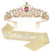 COCIDE "Birthday Queen" Sash and Crystal Tiara Set Tiara and Crowns for Women Birthday Gift for Girl Kit Decorations Set Rhinestone Hair Accessories Glitter Stain Silk Sash for Party view 1