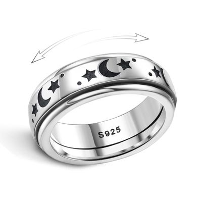 MILACOLATO Anxiety Rings for Women Men 925 Sterling Silver Spinner Fidget Rings Platinum Plated Band Thumb Rings Worry Stress Relieving Boredom ADHD Autism Ring Jewelry Gifts, F-Size 5